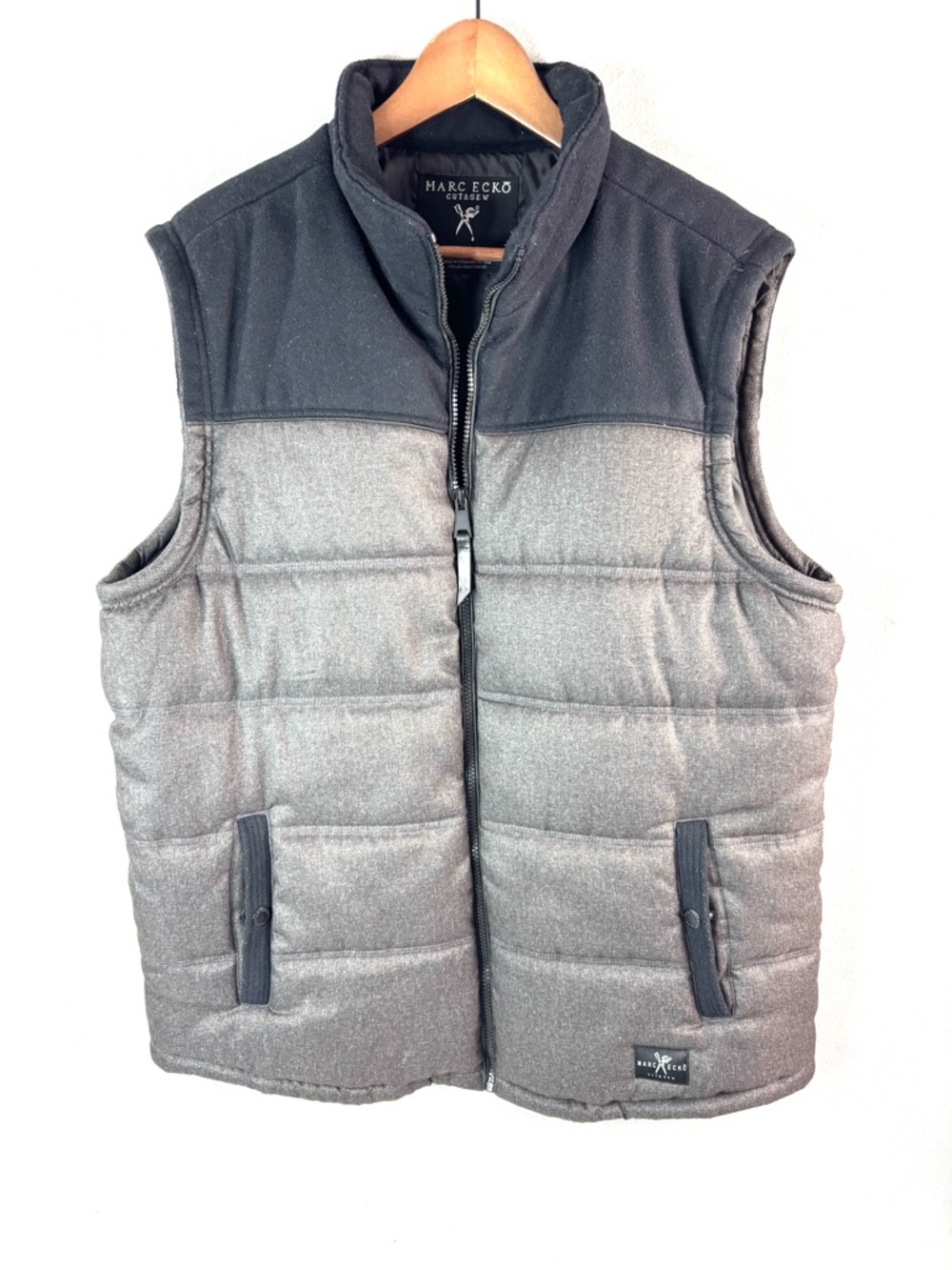Marc Ecko Cut & Sew XL Men’s Gorpcore Two-Tone Gray Quilted Puffer Vest